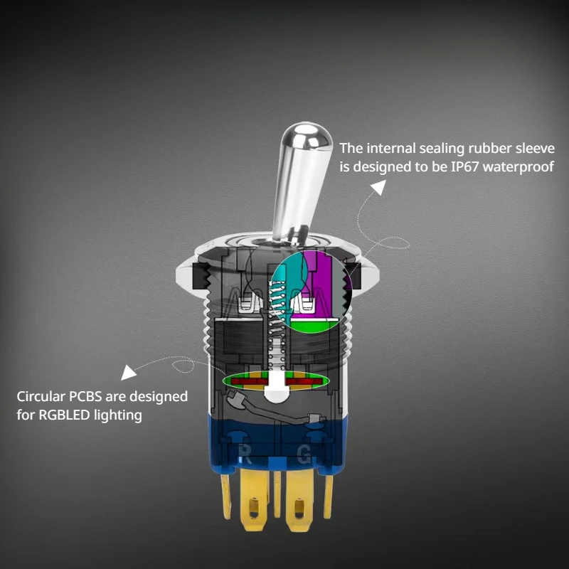 12V 24V 16MM Car Toggle Switch ON OFF Latching RGB Triple LED SPST IP67 Waterproof Rocker Switch for Marine Boat