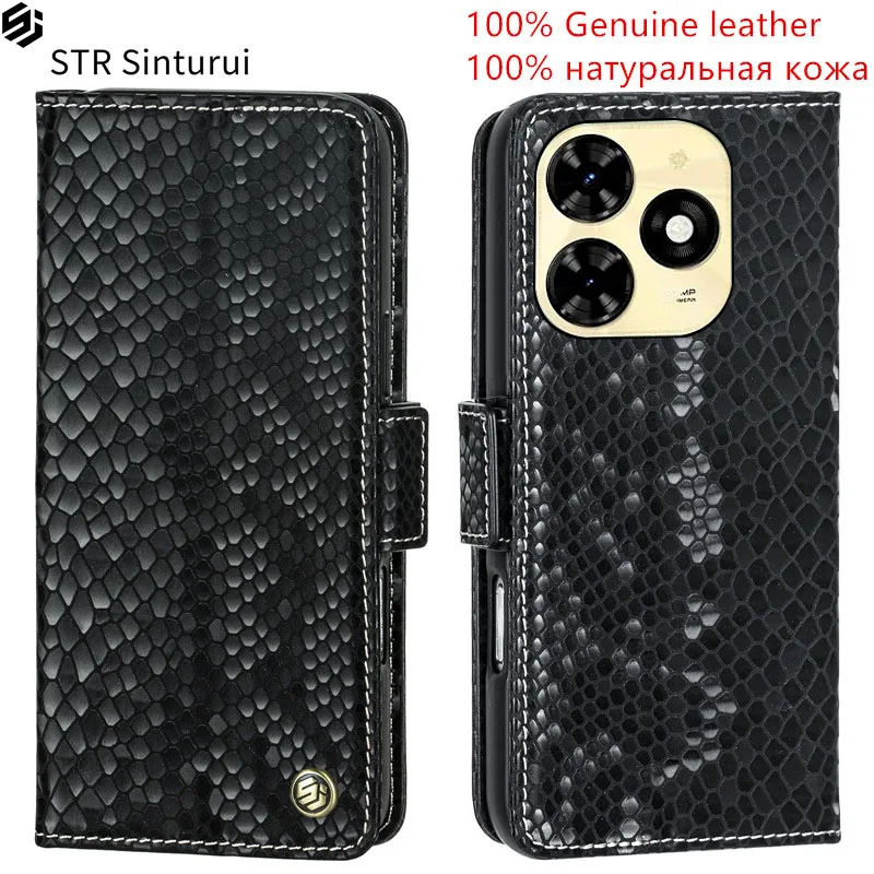 

STR Genuine relief pattern leather card Slot Wallet Cover For Tecno Spark 20P 20 Pro+ 20C Go 2024 2023 10 5G 10C Flip phone Case