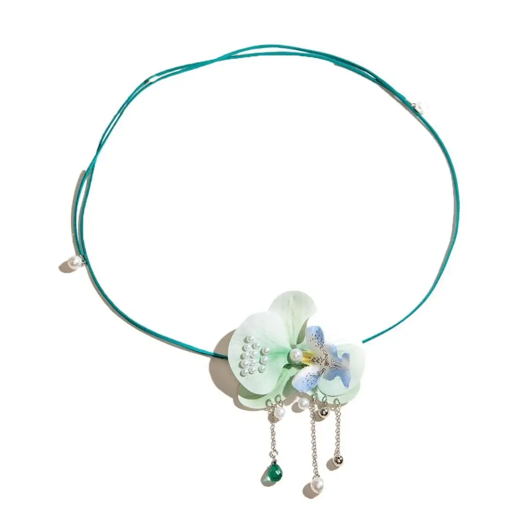 Exaggerated Butterfly Orchid Clavicle Chain Drawstring Colorful Flower Necklace Y2K Adjustable Rope Korean Style Choker