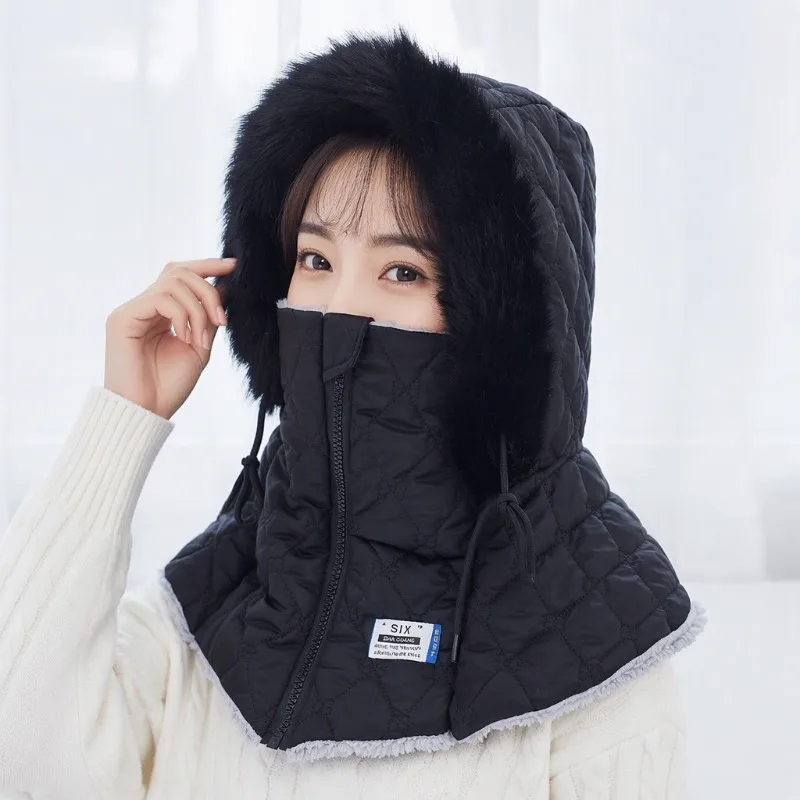 Winter cycling hat women's windproof warm scarf integrated hat fleece thickened practical windproof warm hat
