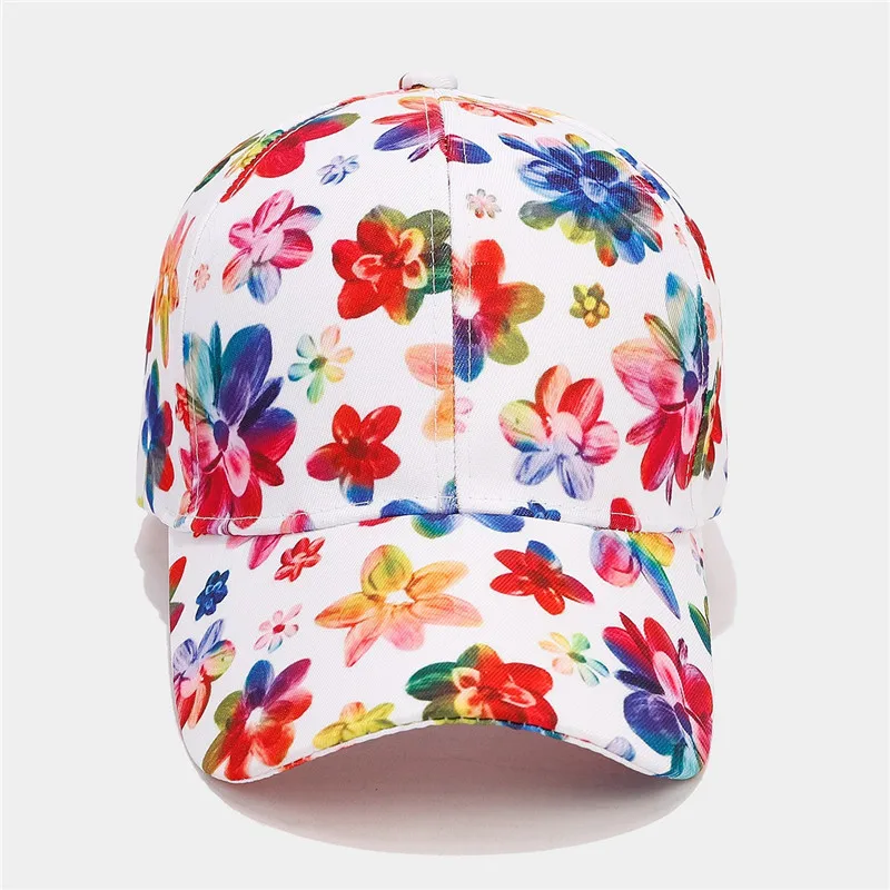 2024 Summer Polyester Flower Print Casquette Baseball Cap Adjustable Outdoor Snapback Hats for Women 36