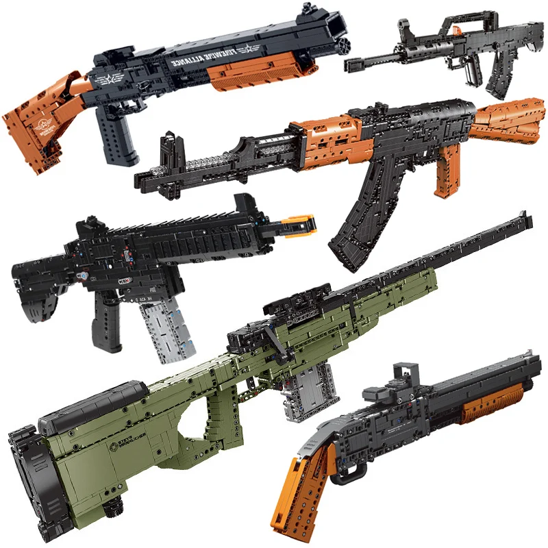 

Military Guns Submachine M4A1 UZI Kar 98K M6 Big Model Building Blocks Bricks SWAT WW2 Weapon Sniper Rifle Toys Gift