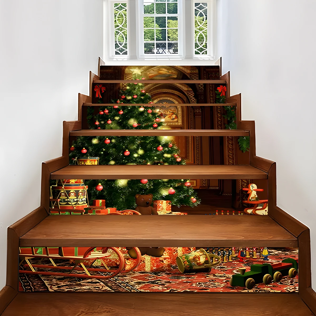 

Merry Christmas Tree Stair Stickers Christmas Wallpaper Ladder Cover Stairway Decal Stickers for Xmas Festival Home Decor 2024