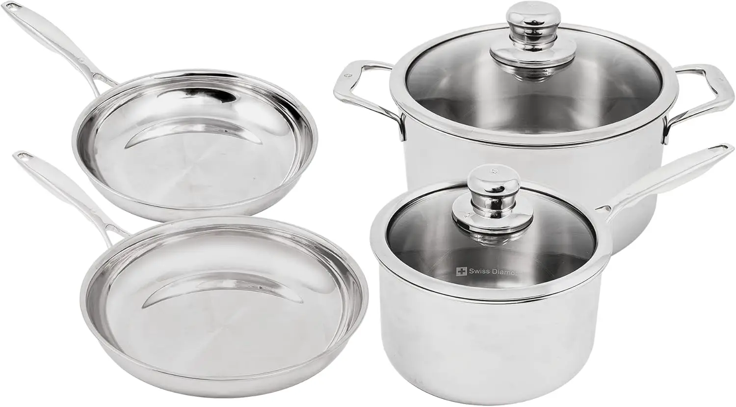 

Swiss Diamond Premium Clad 5-Ply Stainless Steel 6 Piece Cookware Set, Induction Compatible Pots and Pans Set, Includes Skillets