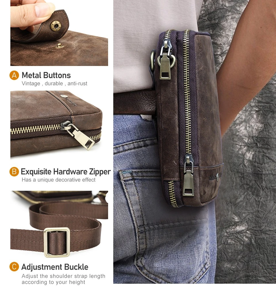 

Men's Crazy Horse PI mobile phone storage multi-compartment outdoor travel portable multi-functional waist storage bag