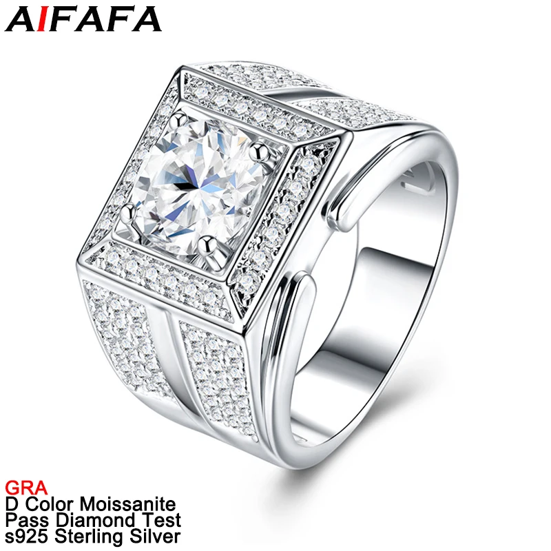 

Мужское кольцо с муассанитом 2 карата, серебро 925 пробы, массивное и прочное, в двух цветах (серебро/золото), изысканное ювелирное изделие