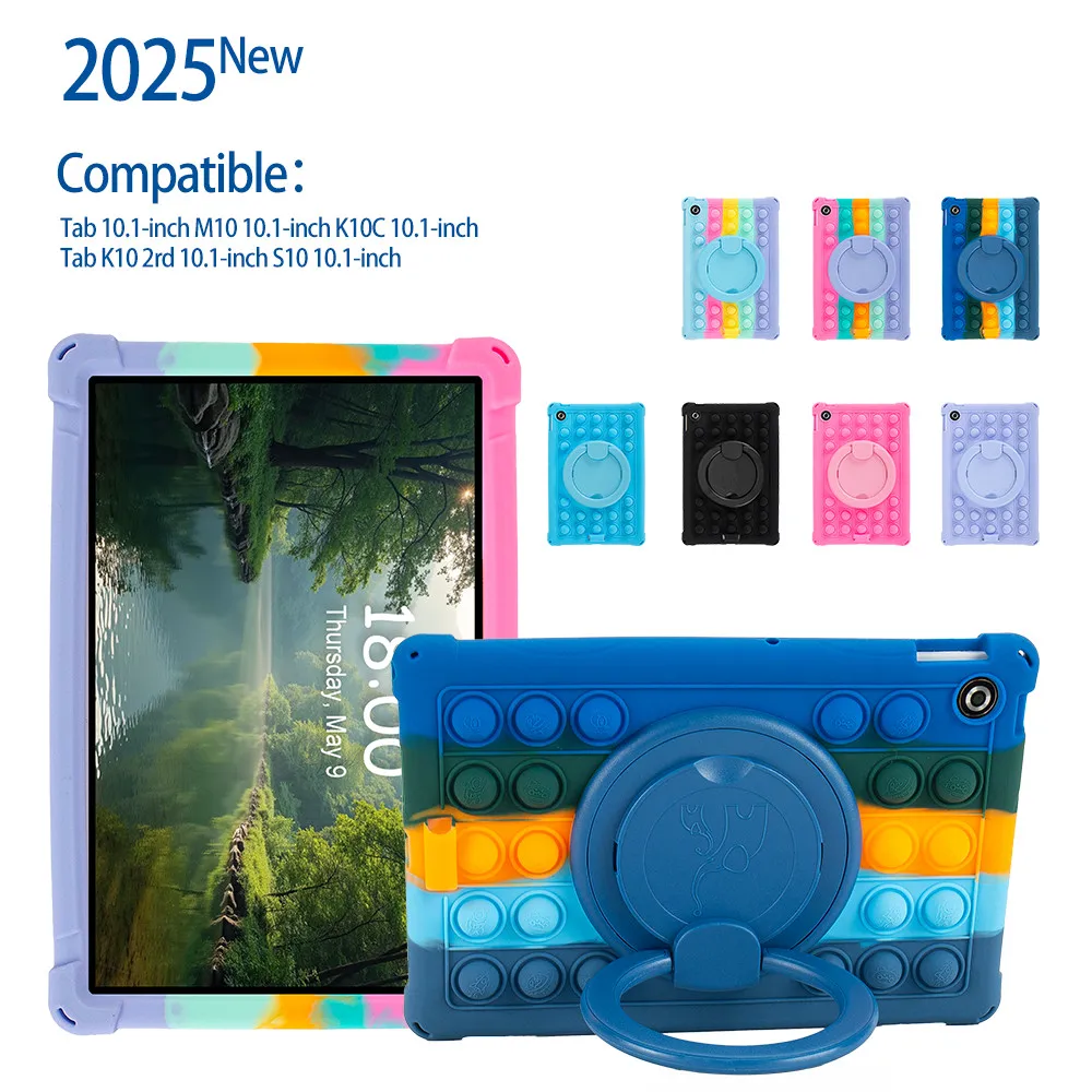 

Bubble Soft Silicone Case For Lenovo Tab 10.1 2025 TB311FU K10 2nd TB311XU K10C 10.1 Kids Safe Rotating Tablet Stand Kids Cover