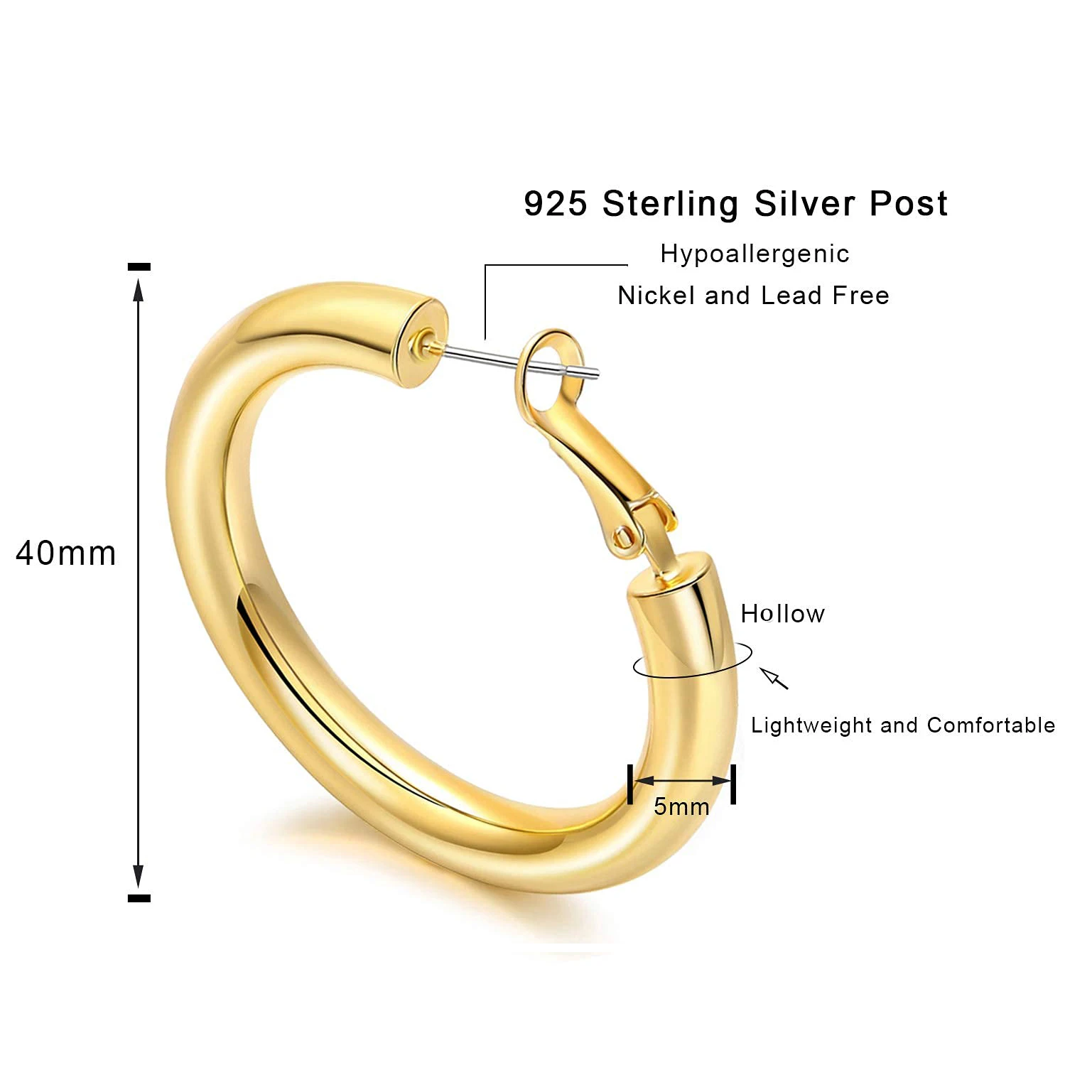 Shevalues Chunky Hoop Earrings Set for Women With 925 Sterling Silver Needle 14K Real Gold Plated New Modern Fashion Jewelry