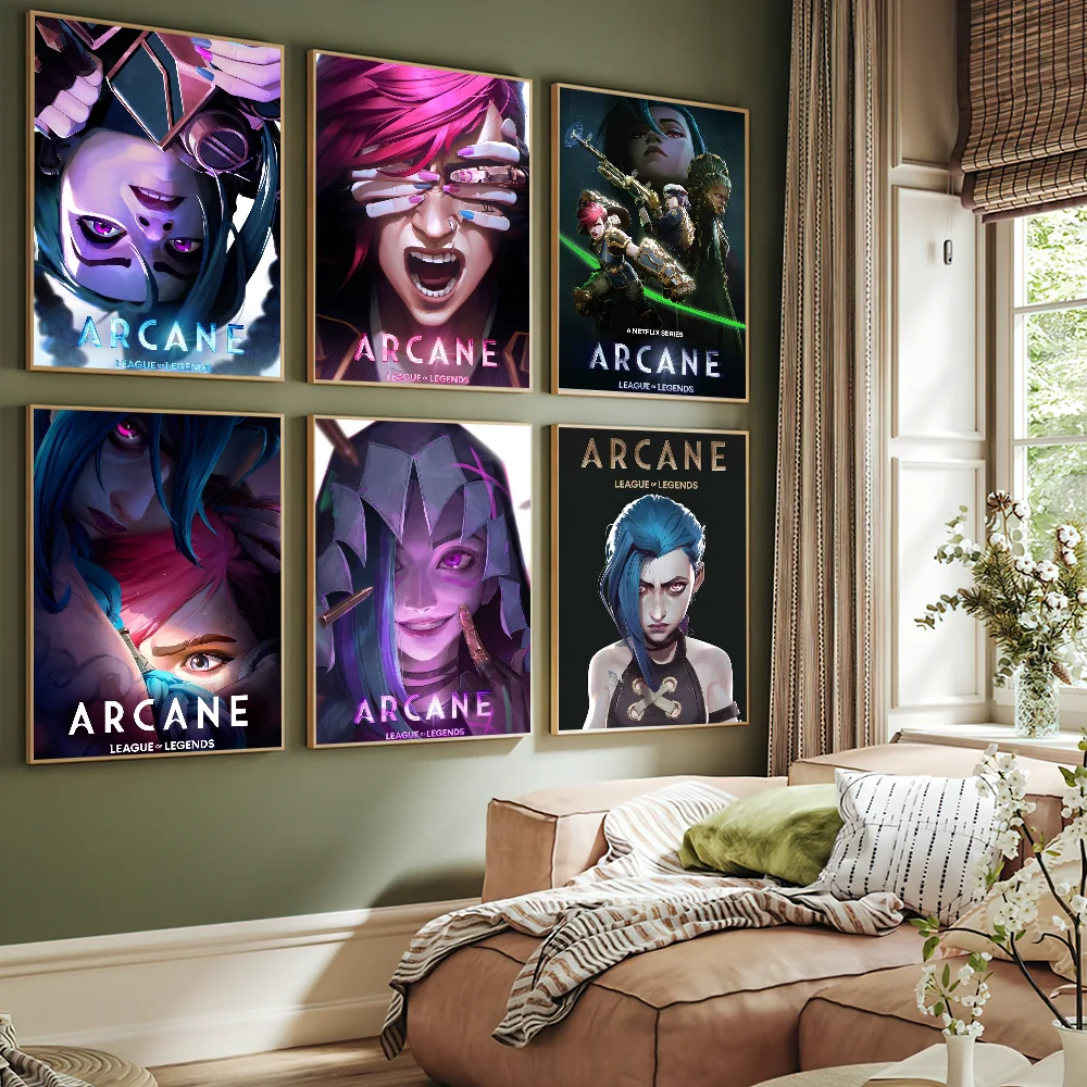 Cartoon A-Arcane L-League of L-Legends 2 J-JINX  Poster Art Wall Painting Stickers Small Decor Aesthetic Bar Coffee House Indoor