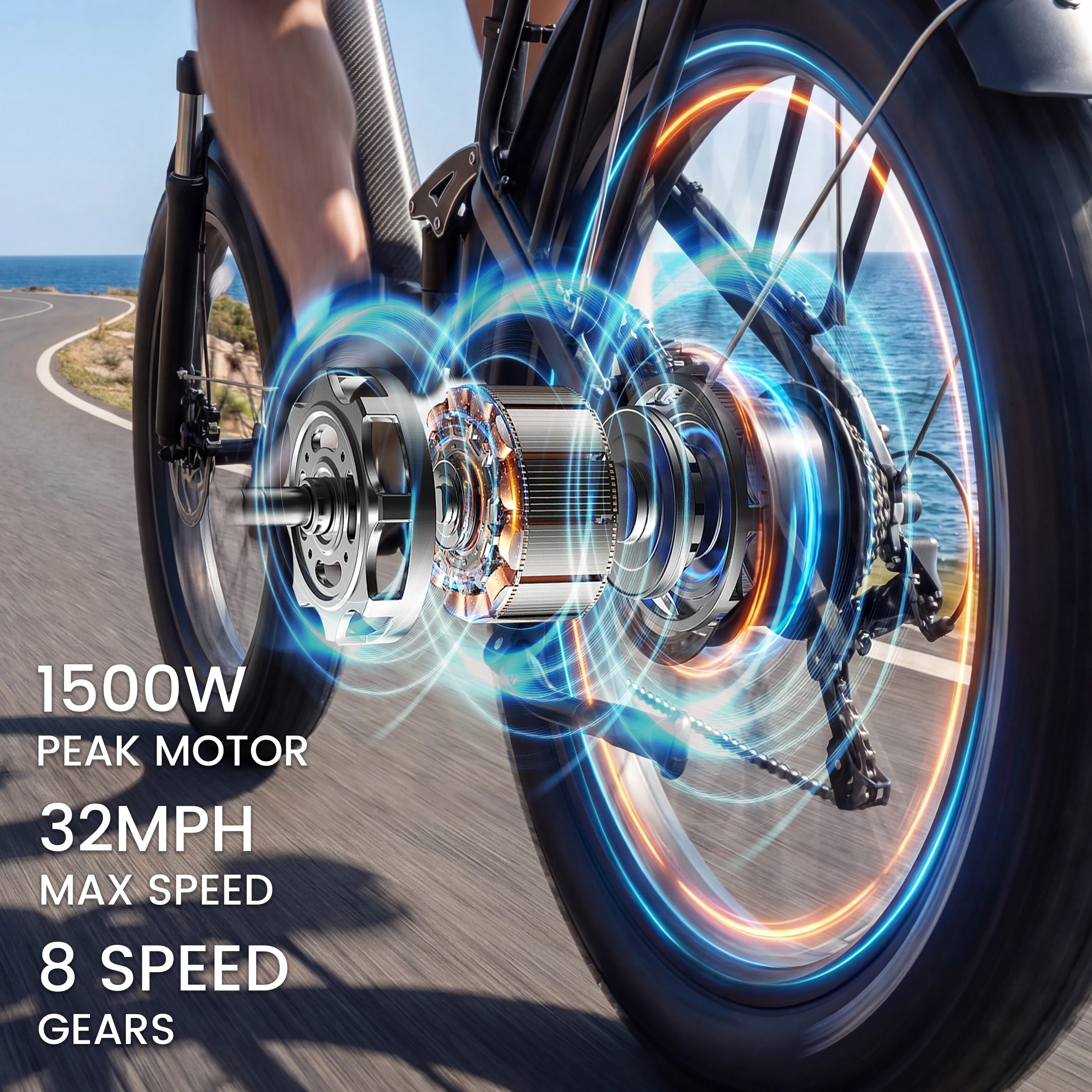 ESKUTE C300R-SO - Full Suspensions -  Electric Bike for Adults ，48V20.8Ah Battery Ebike up to 80 Miles, Peak, 26x4.0 Fat Tire Step-Over Ebike, 8-Speed, UL2849 E-Bike view 5