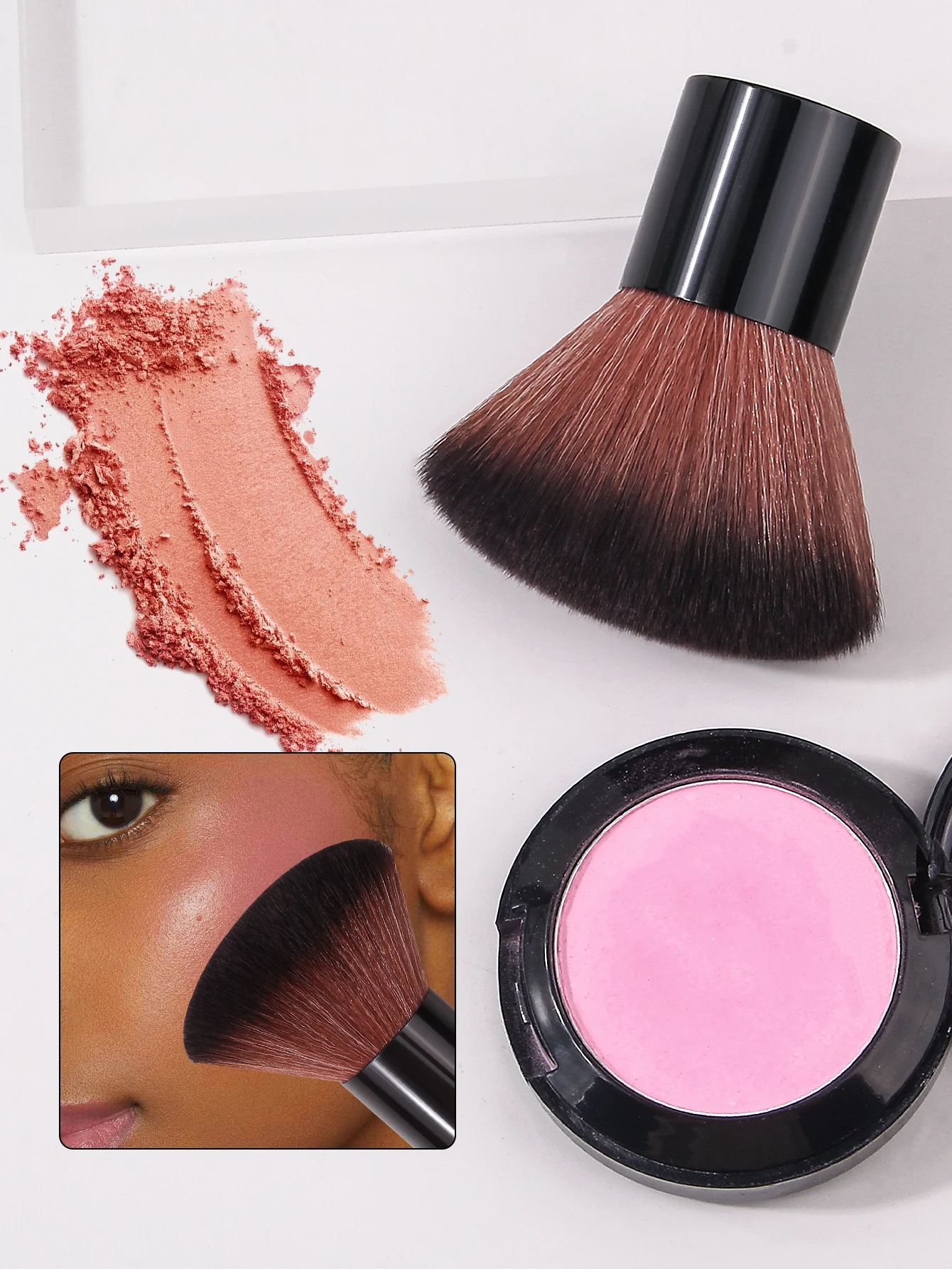 فرشاة فطر متدرجة على شكل مروحة، فرشاة غبار لفن الأظافر، فرشاة وجه وفرشاة أحمر خدود من الصوف المصنوعة من الألياف الدقيقة اثنين في واحد #3