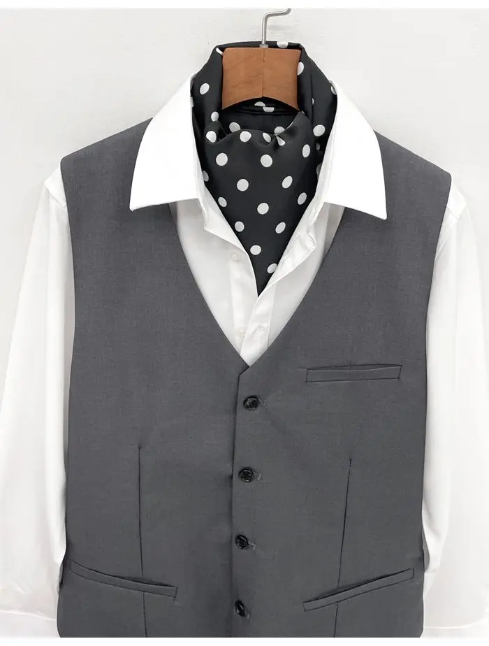 Men's British Retro Black and White Polka Dot Business Casual Small Scarf Versatile Long Scarf Decorative Neck Scarf Wide Tie