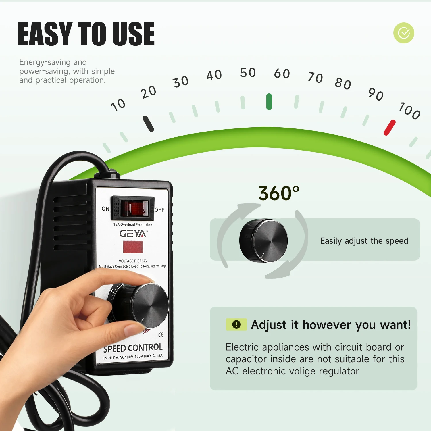 GEYA Variable AC Motor Stepless Speed Controller Switch Electric Router Angle Grinder Governor Voltage Regulator Switch Tool