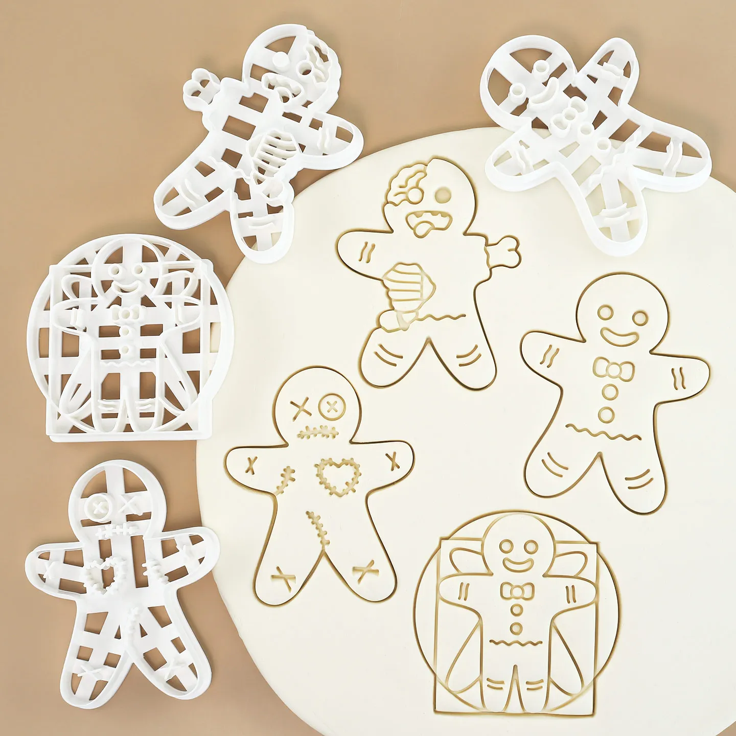 4 Pcs Spooky Gingerbread Man Cookie Cutter 3D Zombie Voodoo Gingerbread Man Biscuits Pastry Baking Molds for Christmas Decor