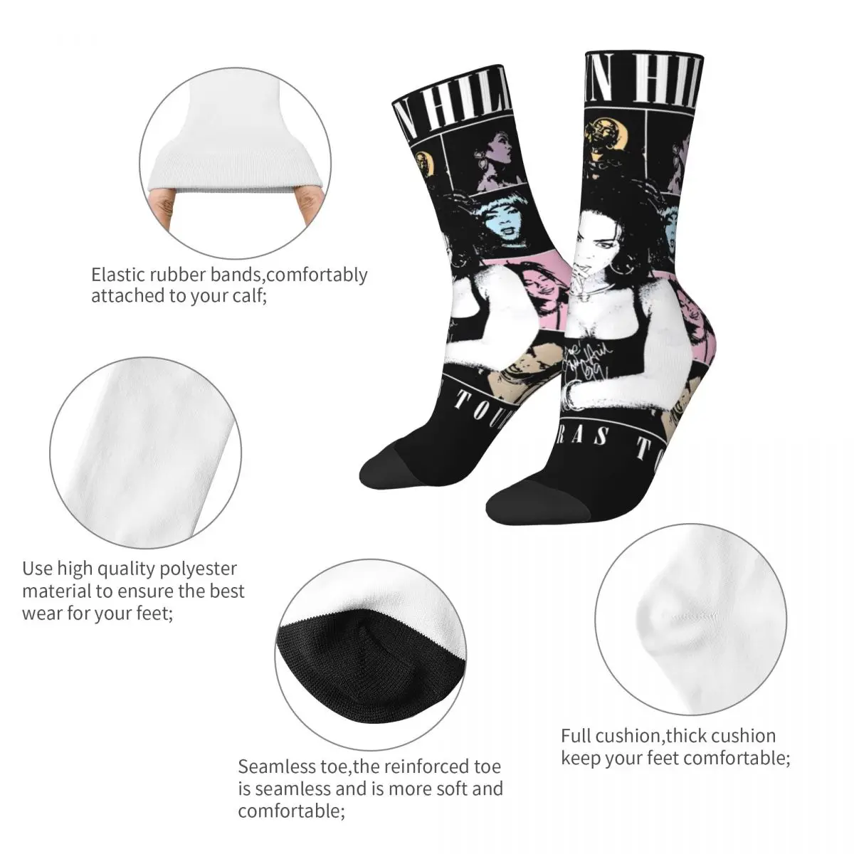 Rock Band Lauryn Hill Fugees The Famous Theme All Season Socks Accessories for Men Women Non-slip Print Socks