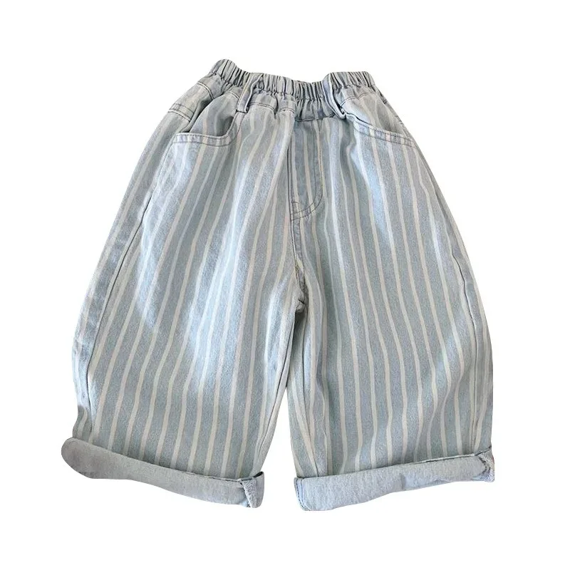 Spring Kids Boys Denim Pants Cotton Striped Infant Babys Boys Jeans Casual Elastic Waist Toddler Boys Long Pants