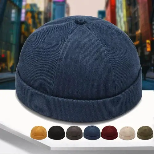 Imagen 2 del producto Gorro de cúpula Retro para hombres y mujeres, sombreros sin ala, gorro Docker, gorros de algodón novedosos de Color sólido ajustables, gorro para hombres