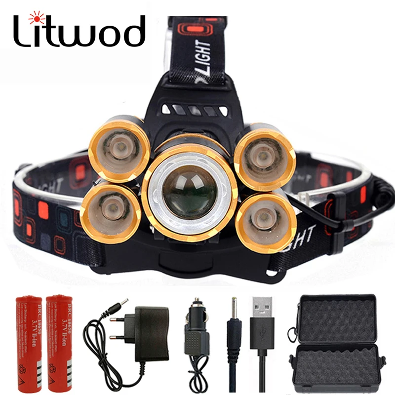 Zoom XM-L T6 LED Headlamp Head Lamp Lighting Flashlight Torch Fishing 18650 Battery Charger Bulbs Waterproof Litwod Camping CE