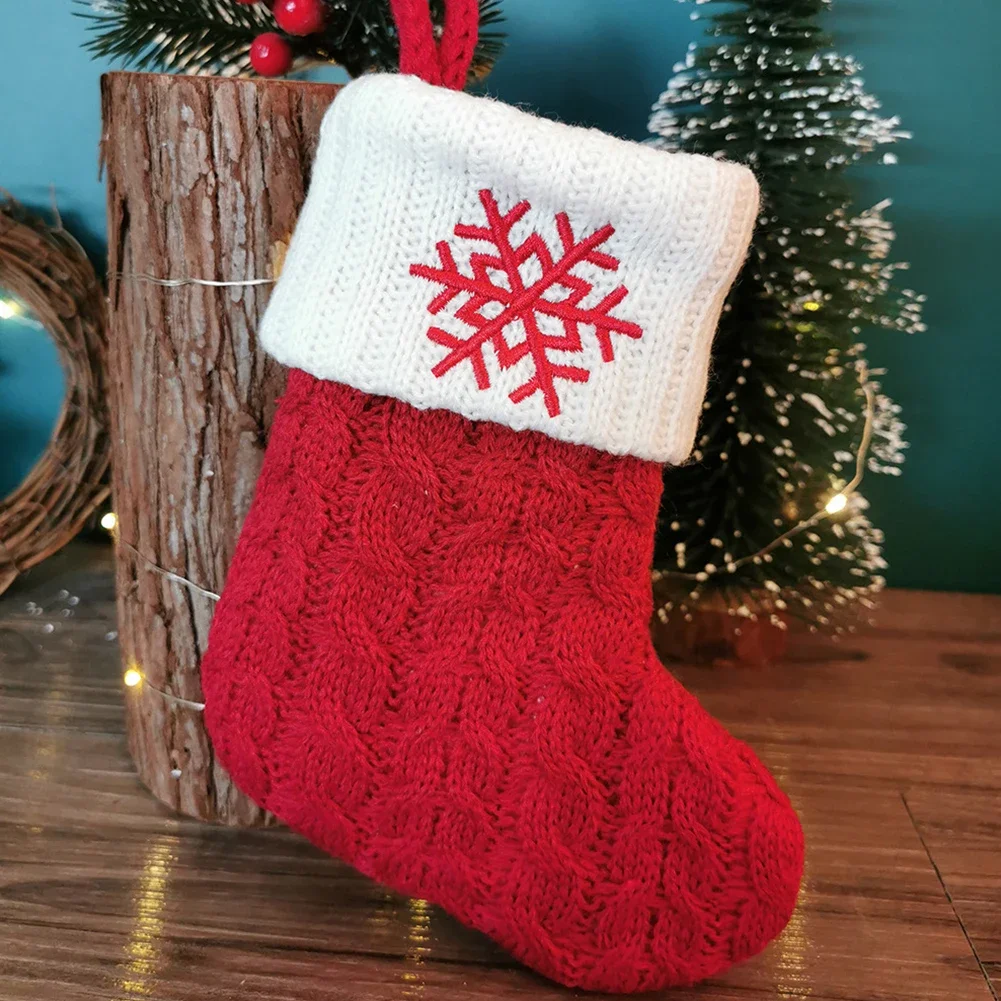 1pc Christmas Socks Red Snowflake Alphabet Knitting Stocking Household Christmas Tree Hanging Pendant Decoration