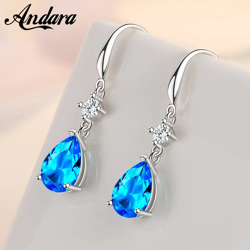 Ohrringe aus 925er-Sterlingsilber, blauer Kristall, Zirkon, herzförmige Wassertropfen-Ohrringe für Damen, Modeschmuck, Geschenke