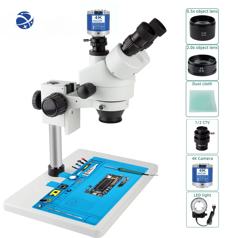 

Full 4K HD 3.5X-90X Simul-Focal Stereo Trinocular Microscope Set Digital Video Camera for PCB Phone Soldering Repair with Pad