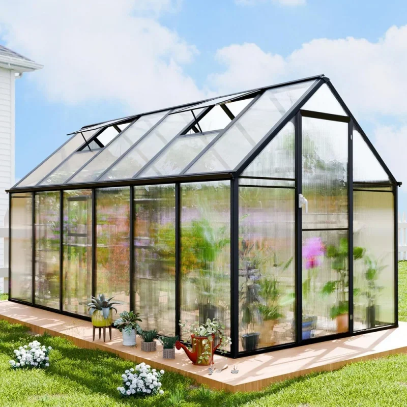 

Outdoor Greenhouse 6x6x12 FT - EZ Assy Connector, Hinged Roof Vent, Swing Doors, Outside Walk-In Grow House