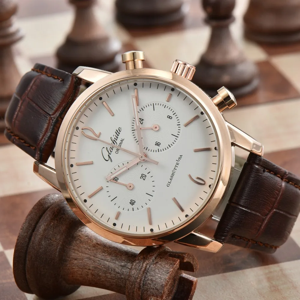 ساعة كوارتز بقرص كبير لامع للرجال ، حزام جلدي ، ساعة ساب للكريسماس ، ملابس رجالية ، علامة تجارية أصلية