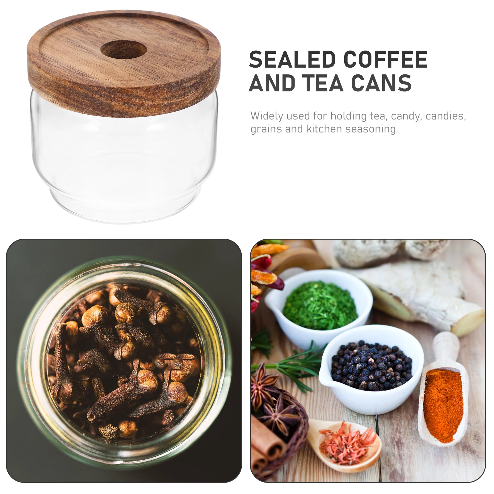 

Beech Storage Tank Food Jar Containers for Sealed Canisters Glass Jars Coarse Cereals Wooden Cover Tea
