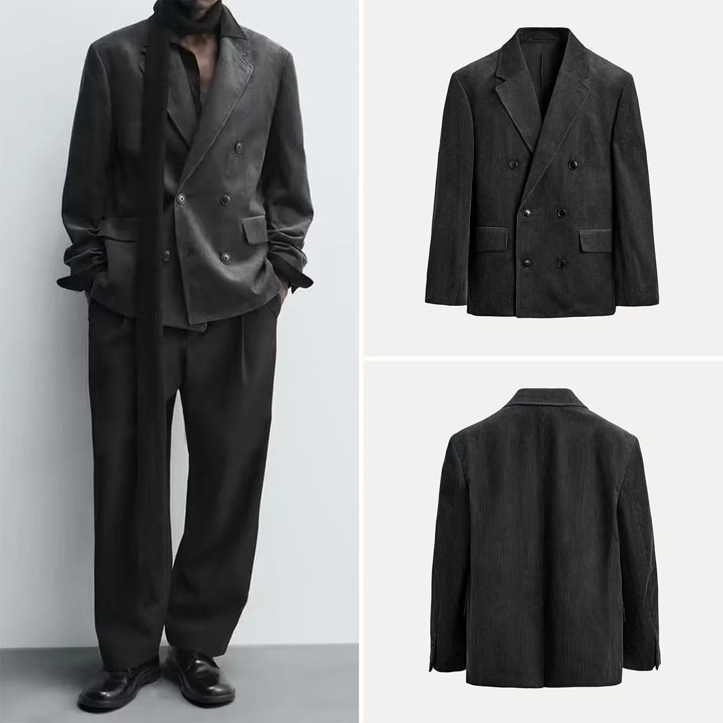 

Осень 2023, новый мужской модный двубортный свободный костюм Jaet для поездок на работу, модный универсальный длинный свеч-стойка, чистый цвет