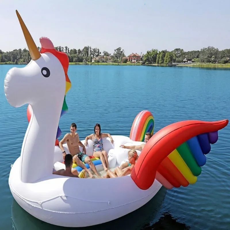 Nuovo enorme personalizzato Unicorn Party Island 6 persone galleggiante in acqua all'aperto 500 * 420 cm Isola galleggiante gonfiabile in vendita