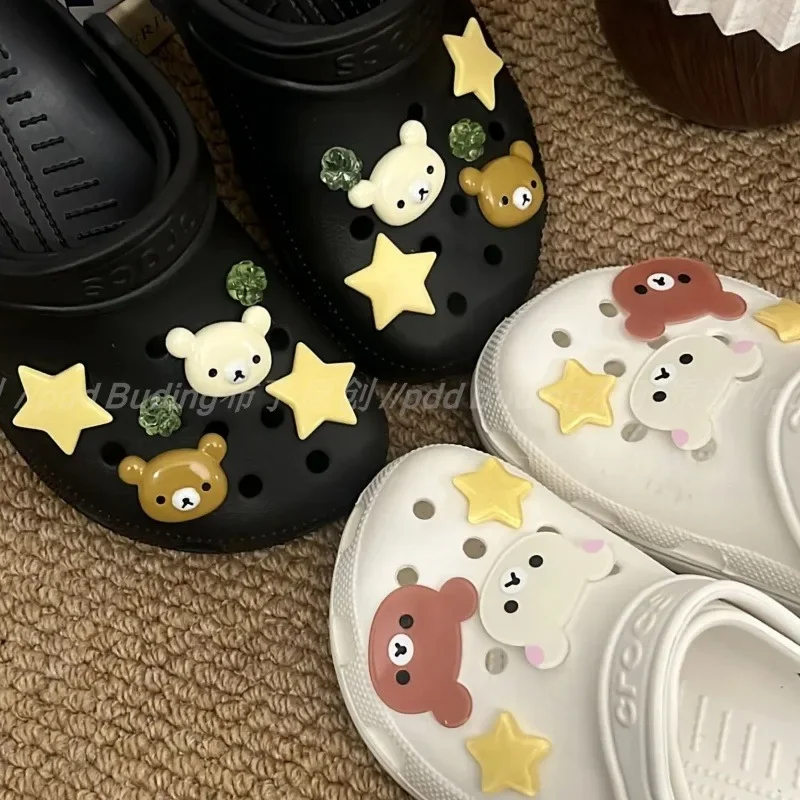 

Summer Rilakkuma Hole Shoes DIY Accessories Cute Retro Y2k Lucky Four-leaf Clover Girl Beach Sandals Flower Shoes Buckle Gift