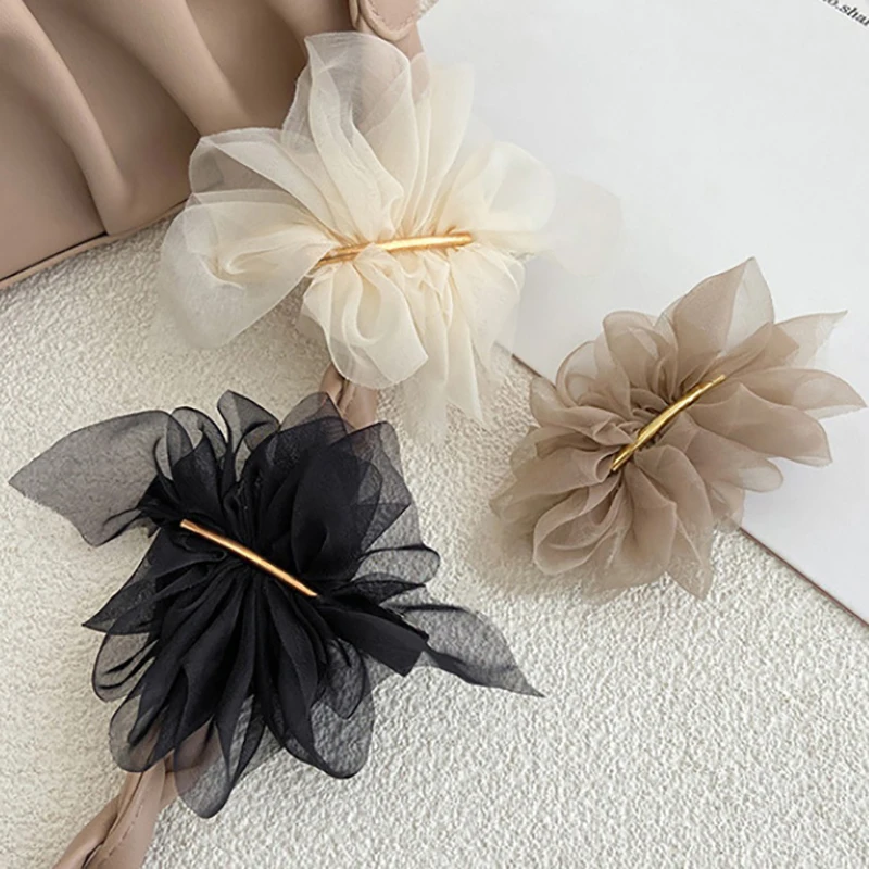 Grote Lente Haarklauw Clips Vrouwen Metaal Chiffon Bloemen Paardenstaart Houder Haarspeld Haarspeldjes Voor Meisjes Haaraccessoires Hairgrip