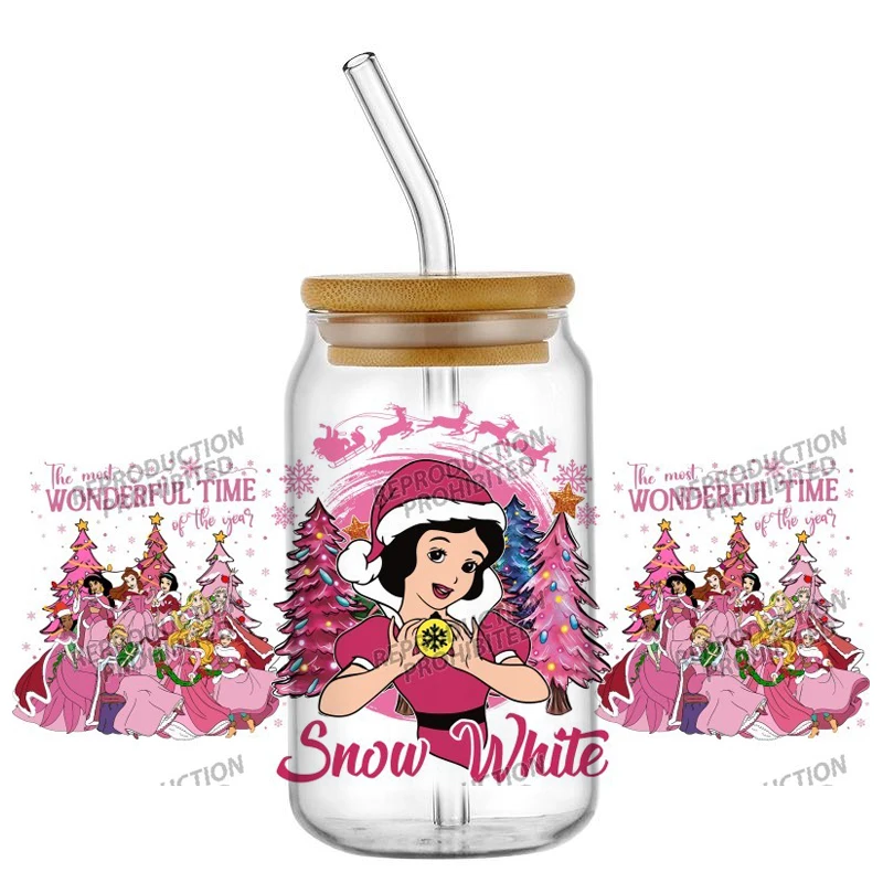 

Disney Princess Collection Christmas 16oz Libbey UV DTF Cup Wrap Transfer Custom Label DIY Logo Self adhesive Mug Decal Sticker