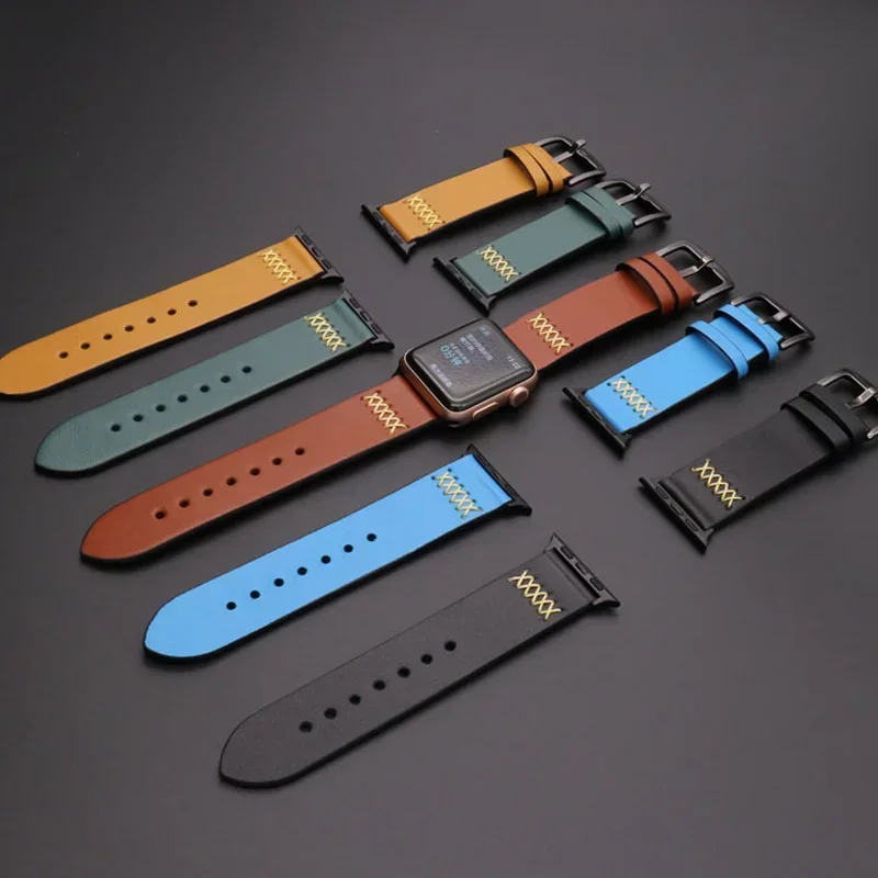 Genuine leather strap For Apple watch band 44mm 45mm 41mm 40-42mm 46mm bracelet correa iWatch series 10 5 6 SE 7 8 9 ultra2 49mm