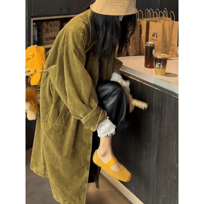 

New Leisure Style Solid Color Women Windbreaker Autumn Winter Korean Style Fashion Loose Fried Color Retro Corduroy Windbreaker