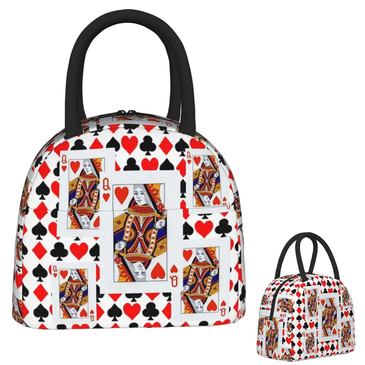 

Изолированная сумка для обеда с красными узорами королевских сердец для женщин и детей, портативные коробки для еды, термосумка для обеда