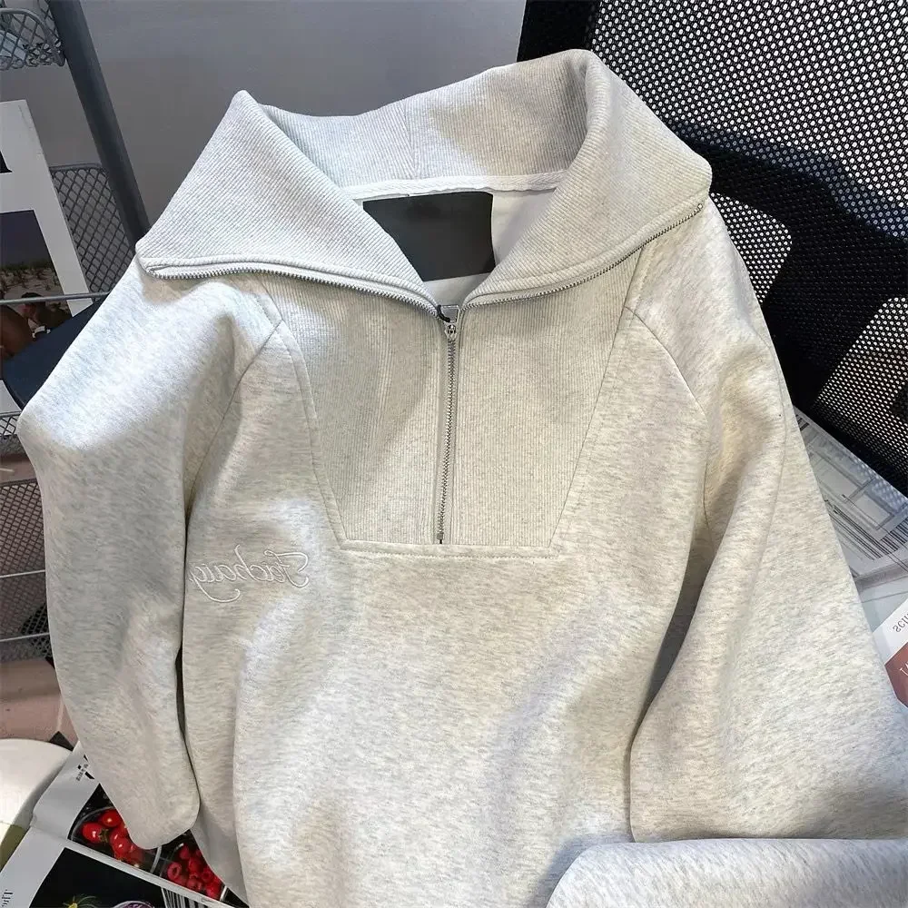 

Female Top Plain Cotton With Zipper Pullovers Full Zip Up Cheap Casual Kpop Korean Streetwear Y2k E 2000s M Women's Sweatshirts