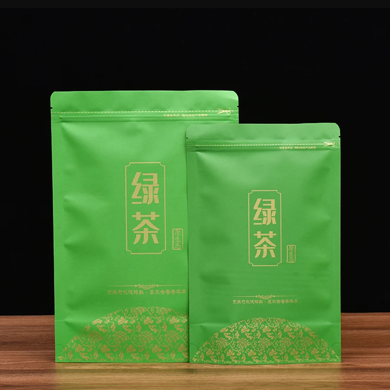 Kraft Paper Packing Bag Moisture Proof Zipper Green Tea Bags