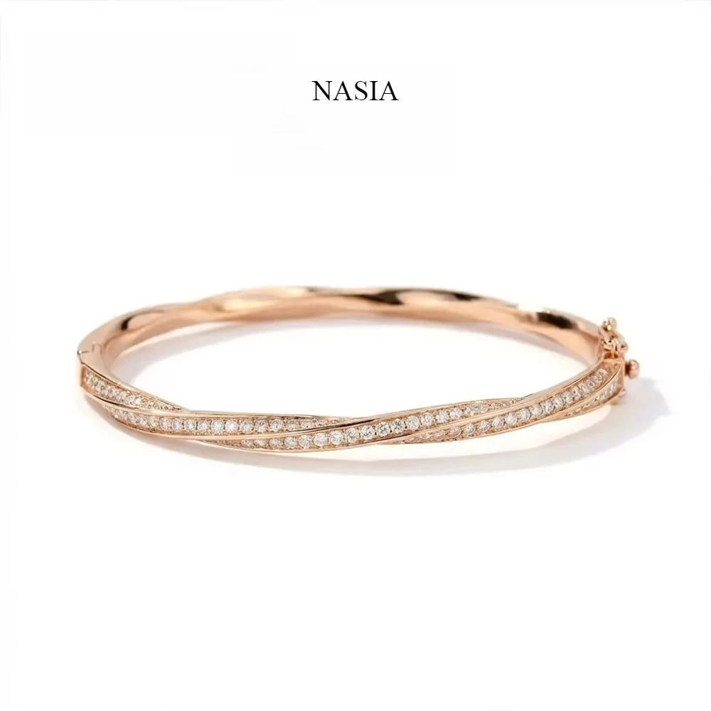 NASIA D VVS1 Moissanite Twisted Bangle Bracelet for Women GRA Certified Solid 925 Sterling Silver Plated 18K Wedding Bracelet