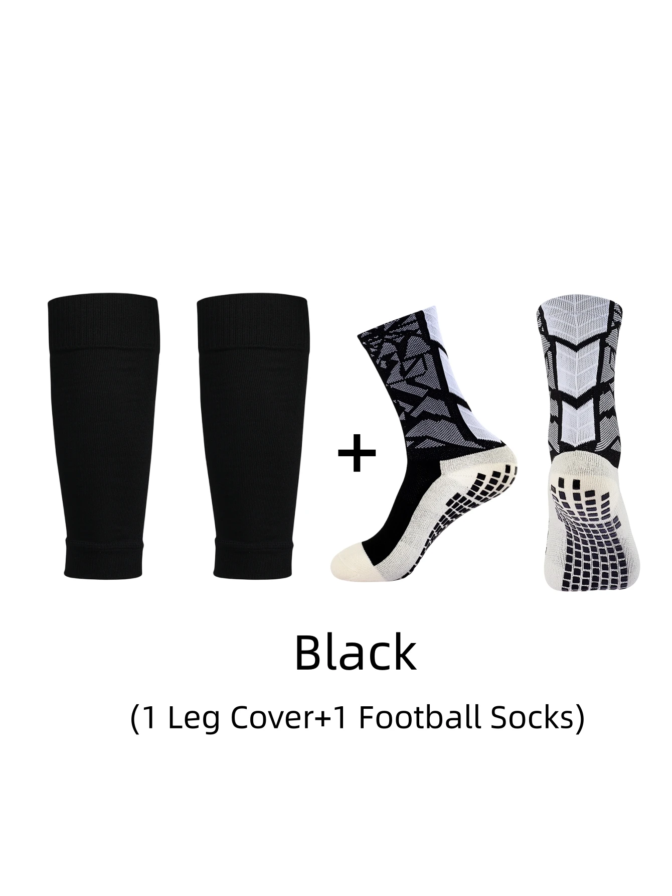 A pair of combination adhesive point anti slip arrow football socks and leg protection socks