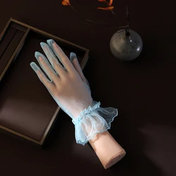 Fingered short bridal gloves, fashionable transparent wrist length Wedding gloves, suitable for women's wedding accessories