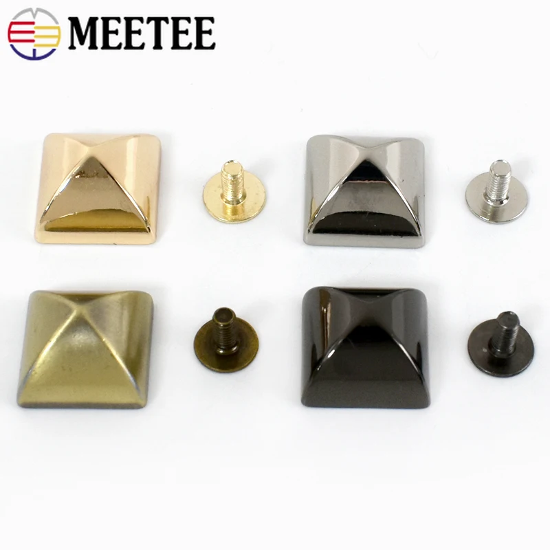 20Pcs 10/12/15/18mm Metal Nail Buckle Square Handbag Bottom Clasp Foot Button with Screws for Bag Tent DIY Hardware Accessories