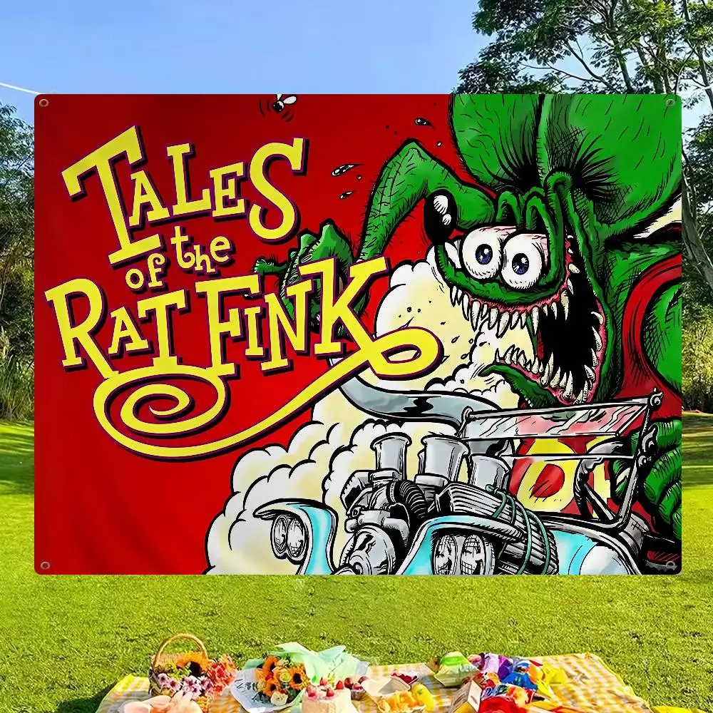 Fairy Tales of Rat Fink Cartoon DIY Flag For Family Group Photo Living Room Home Dorm Decor Wall Art Decor Banner