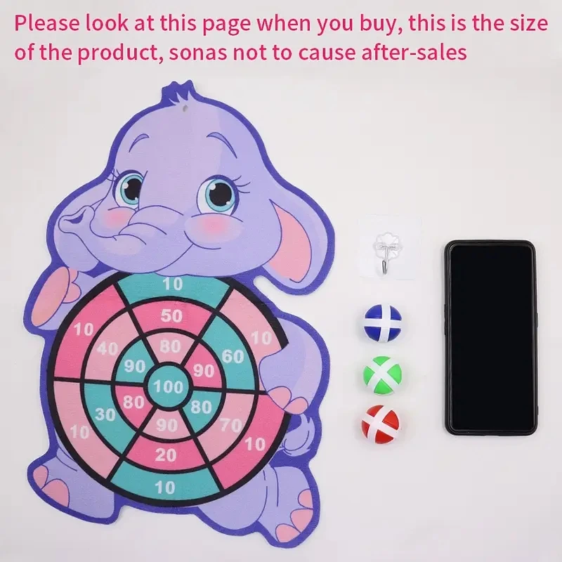 Placa de dardo com bola pegajosa com tema de elefante, conjunto de brinquedos de dois pacotes, brinquedos divertidos favoritos das crianças, jogos interativos internos e externos