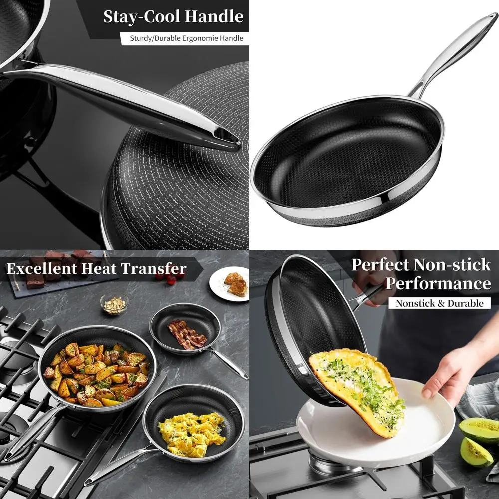 

11, титановая керамическая гибридная трехслойная сковорода с антипригарным покрытием, сотовая конструкция, без PFOA/PFAS/PTFE, совместимая со всеми варочными панелями