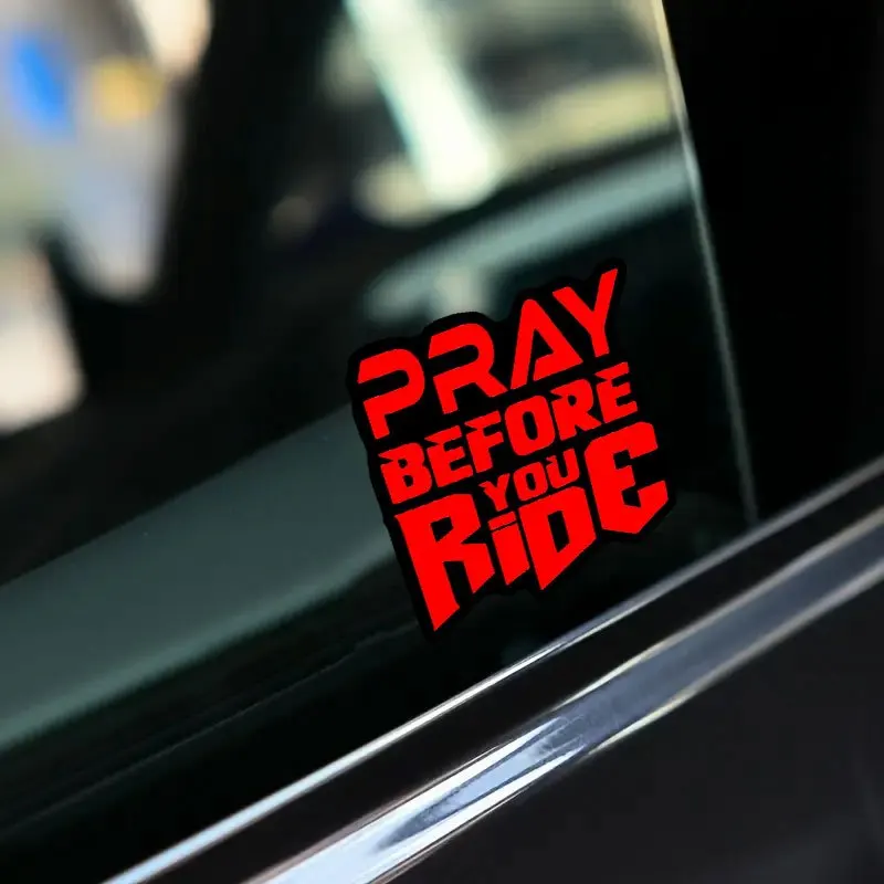 1PC "Trendy Moto Sticker, 'Pray Before You Ride'-Themed Auto Decal, Cool Sticker for Customization, Standout Car Style Item"
