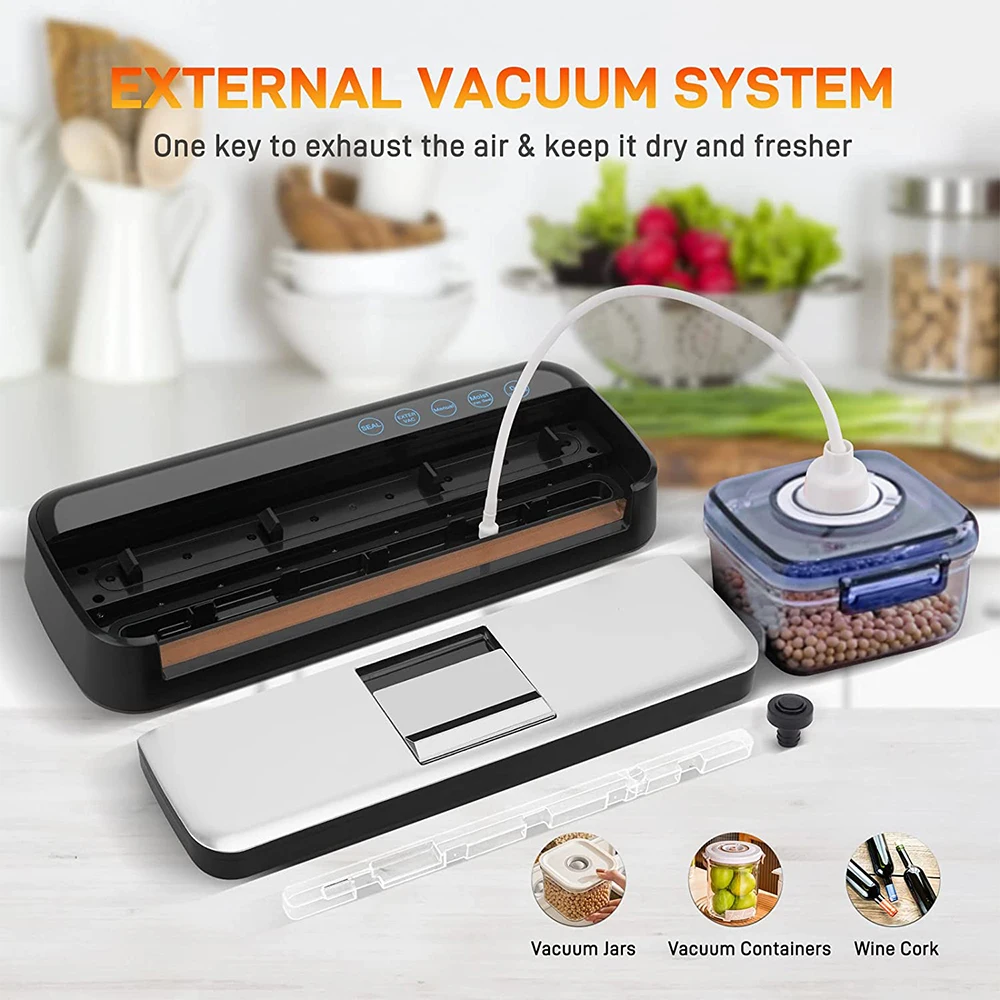 125W Vacuum Sealer Wet And Dry Touch Vacuum Packing Machine For Food Storage With 15pcs Vacuum Bags For Kitchen 100-240V EU/US