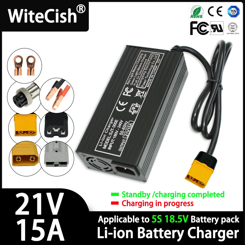 21V 5A 15A Lithium-Batterie-Ladegerät, 21V 5A Ladegerät-Adapter, 15A Schnellladegerät, für 5S 18,5V-Akkus, integrierter Lüfter
