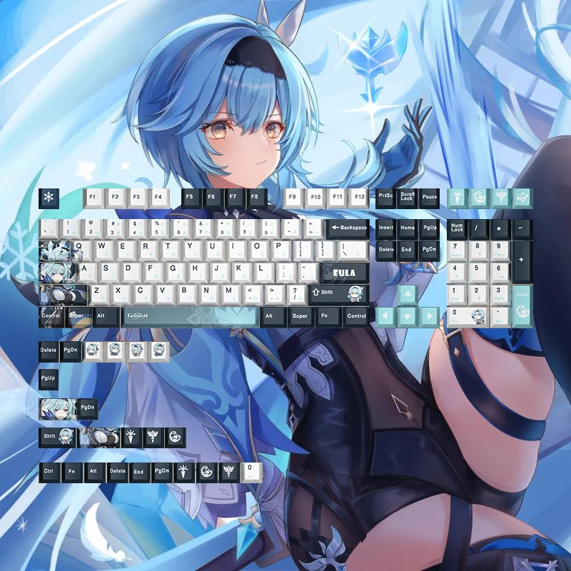 Genshin Impact Eula Keycaps 108 Keys PBT Five-Sided Sublimation Anime Keycap Mechanical Keyboard Decoration Gift