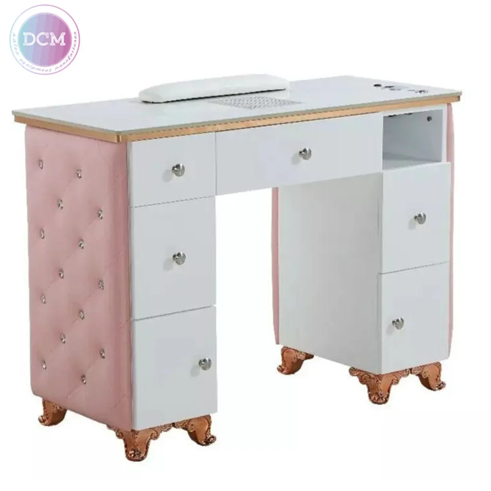 Pink Nail Table Modern Nail Salon Furniture Sets Nails Station Manicure Desk With Chair